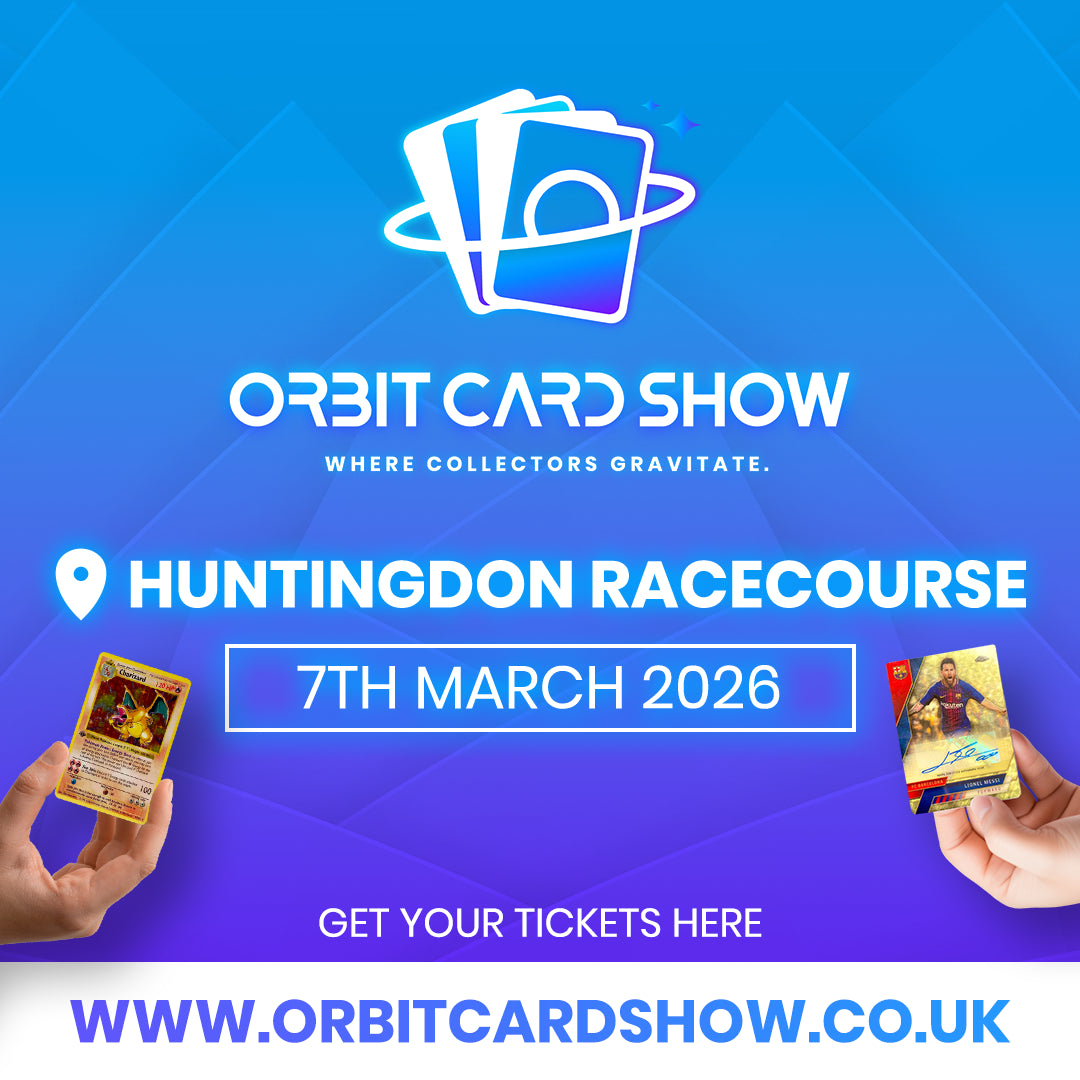 Advertisement for Orbit Card Show at Huntingdon Racecrouse on 7th March 2026.