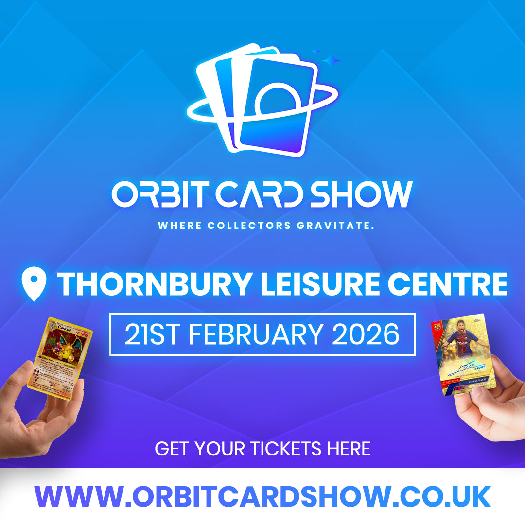 Advertisement for Orbit Card Show at Thornbury Leisure Centre on 21st February 2026.