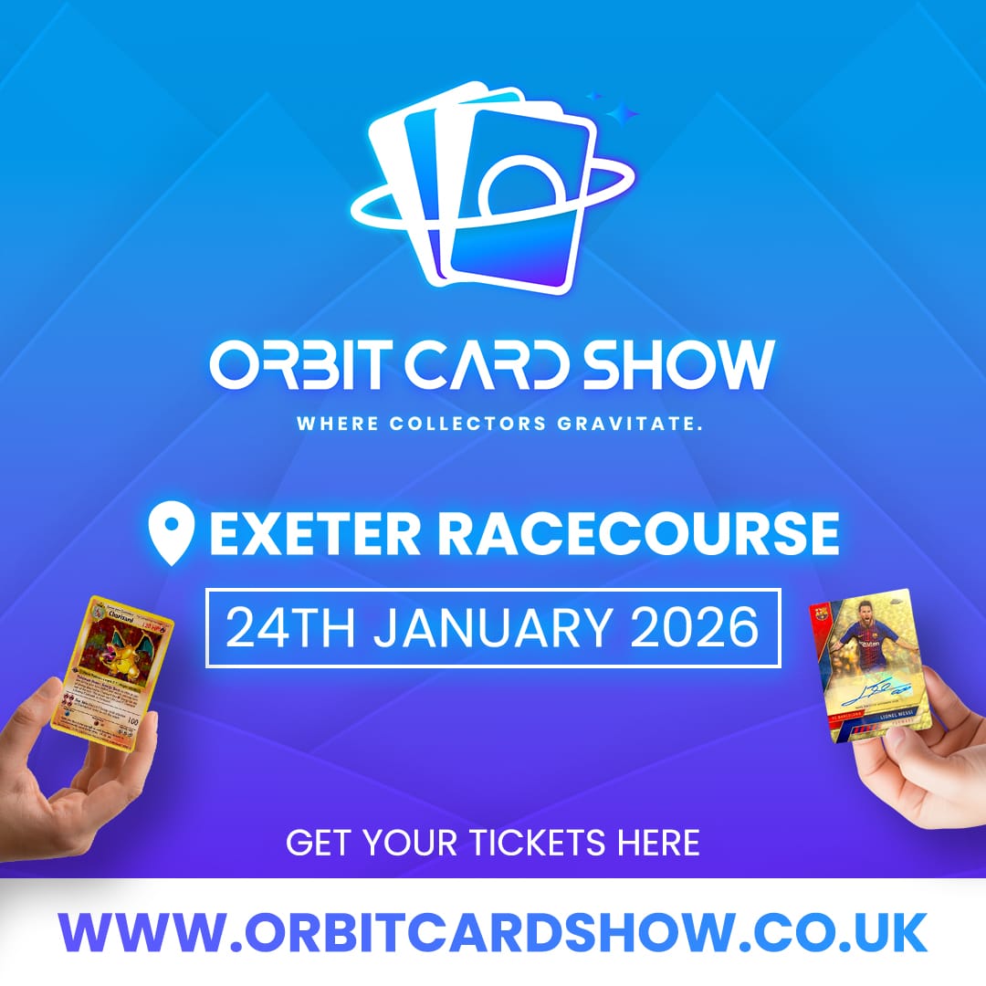 Advertisement for Orbit Card Show at Exeter Racecourse on 24th January 2026.
